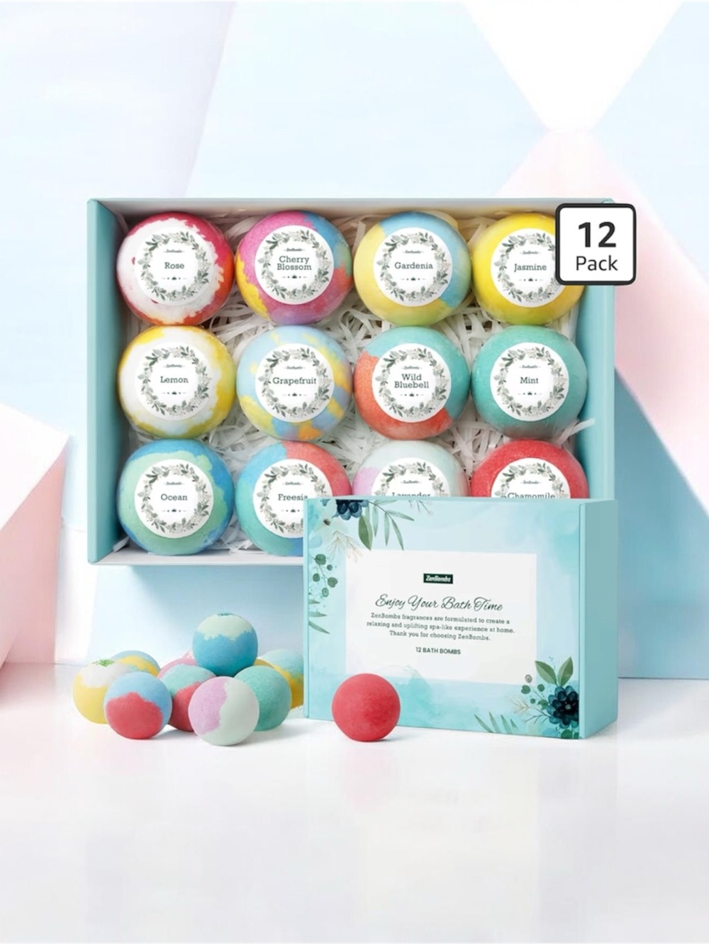 12-Pack Assorted Scented Bath Bombs - Multicolor